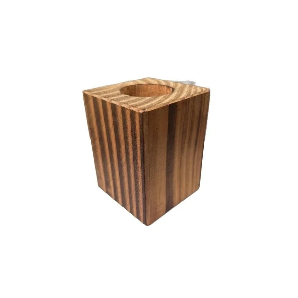 Rustic Block Wood Candle Holder Medium - 3.5